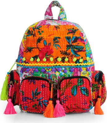 

The House of Tara Kantha Work Fabric 14 L Backpack(Multicolor), Multicolor;orange