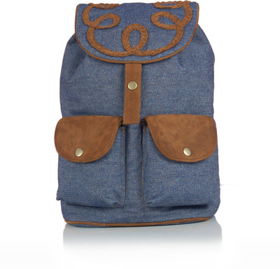 

Shaun Design Denim Leather 8 L Medium Backpack(Blue)
