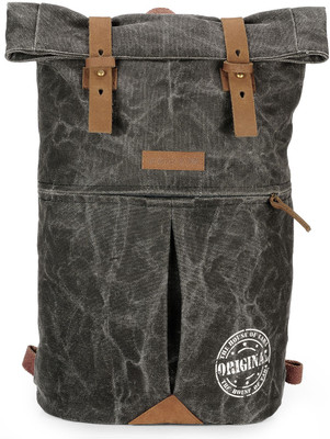 

The House of Tara Distress Finish Canvas 20 L Backpack(Grey, Brown), Black