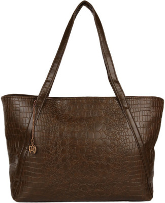 

Moedbuille Coffee Brown Letherette Tote Handbag [MBHB00013] School Bag(Brown, 11 inch)