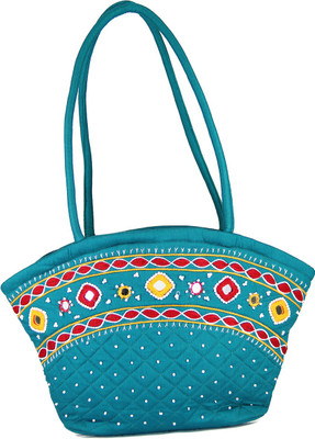 

Womens Cottage Blue Cotton Patch Work Purse School Bag(Multicolor, 5 inch)