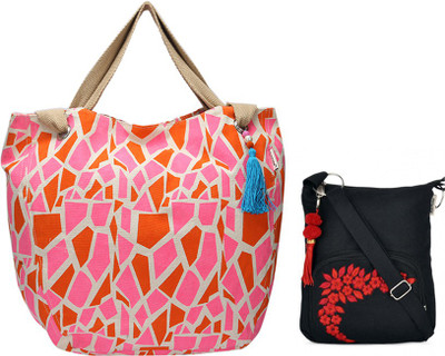 

Pick Pocket Combo of Animal Giraffe Tote with Black Small Sling Bag School Bag(Red, 5 inch)