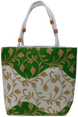 

Laviva Green & White Printed Jute Handbag School Bag(Green, 5 L)