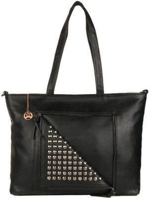 

Moedbuille Black Polyurethane (PU) Tote Handbag Shoulder Bag(Black, 10 inch)