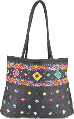 

Womens Cottage Black Cotton Border Patch Work Small Bag School Bag(Multicolor, 5 inch)
