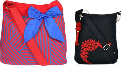 

Pick Pocket Combo of Blue big Bow cross body sling with Black Small Sling Bag School Bag(Red, 5 inch)