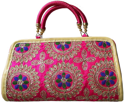 

CraftEra Beautifully Handmade Stylish Golden Thread Pink Clutch Handbag Waterproof Multipurpose Bag(Pink, 24 L)