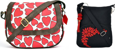 

Pick Pocket Combo of Heart printed Cross body Canvas PU Sling with Black Small Sling Bag School Bag(Red, 5 inch)