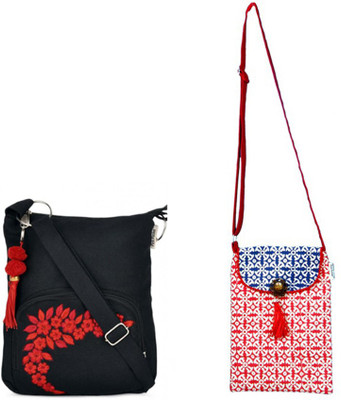 

Pick Pocket Combo of Blue and Red Sling with Black Small Sling Bag Messenger Bag(Black, 5 L)