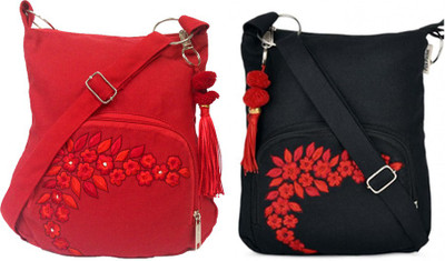 

Pick Pocket Combo of two Cute Small Red and Black Sling Bag Messenger Bag(Black, 5 inch)