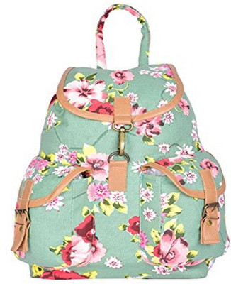 

White Flower Whiteflower Canvas Floral Print Backpack School Bag(MintGreen, 16 L)