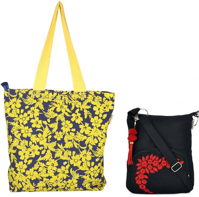 

Pick Pocket Combo of Beautiful Yellow Flower Shopper Bag with Black Small Sling Bag School Bag(Yellow, 5 inch)