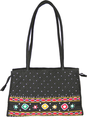 

Womens Cottage Black Cotton Patch Work Square Bag School Bag(Multicolor, 5 inch)