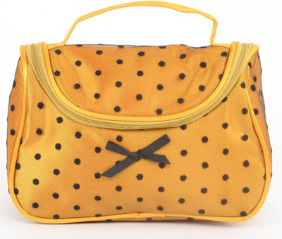 

Aliado mustard Satin cosmetic/utility Bag/Pouch with black net and polka dots School Bag(Yellow, 5 inch)