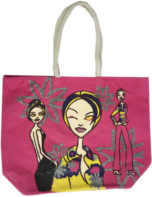 

CraftEra Fashionable Girls Print Pink Color Jute Handheld And Shopping Handbag Multipurpose Bag(Pink, 45 inch)