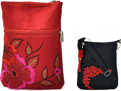 

Pick Pocket Combo of Beautiful Red and Black Embrodidery Sling with Black Small Sling Bag School Bag(Black, 5 inch)