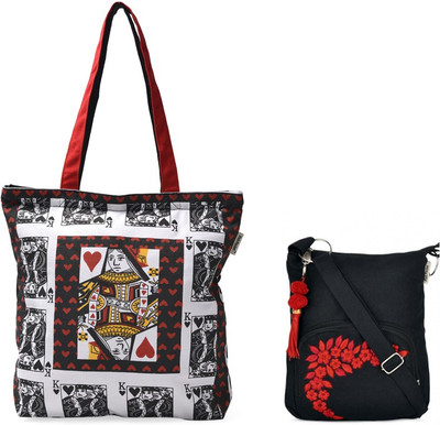 

Pick Pocket Combo of Queen Card tote with Black Small Sling Bag School Bag(Black, 5 inch)