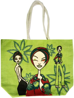 

CraftEra Well-designed Girls Print Green Color Jute Handheld And Shopping Handbag Shoulder Bag(Green, 18 inch)