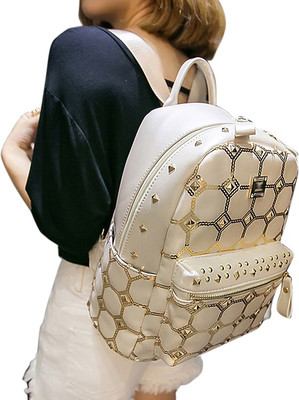 

FemNmas White Stone Studded Bag Backpack(Multicolor, 12 inch)