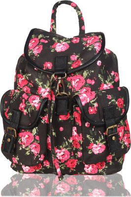 

White Flower WF0701Floralprintblack School Bag(Black, 17 L)