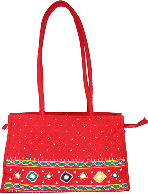 

Womens Cottage Red Cotton Patch Work Square Bag School Bag(Multicolor, 5 inch)