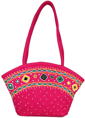 

Womens Cottage Fuchsia Cotton Patch Work Purse School Bag(Multicolor, 5 inch)