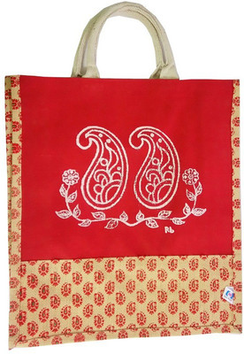 

CraftEra Flower Print With Carry Design Red Jute Handheld And Shopping Handbag Multipurpose Bag(Red, 45 inch)