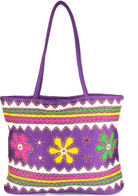 

Womens Cottage Purple Cotton Three Flowers Patch Work Bag School Bag(Multicolor, 5 inch)