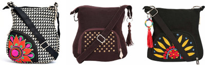 

Pick Pocket Combo of metro sling bag with brown and metalic canvas sling bag with black canvas sling bag with yellow and red embroidered sunflower Messenger Bag(Black, 5 inch)