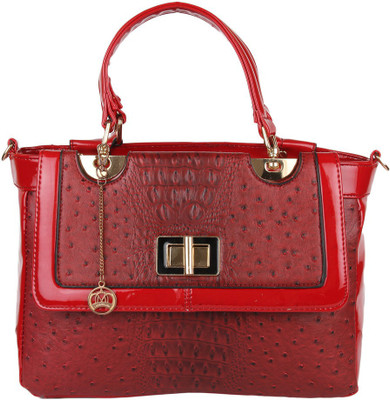 Moedbuille Red Letherette Satchel Handbag [MBHB00042] School Bag(Red, 9 inch)
