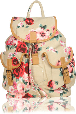 

White Flower WF0701Bigfloralprintbeige School Bag(Beige, 17 L)