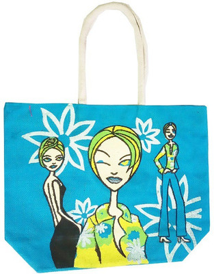 

CraftEra Designer Girls Print Light Blue Color Jute Handheld And Shopping Handbag Shoulder Bag(Blue, 45 inch)