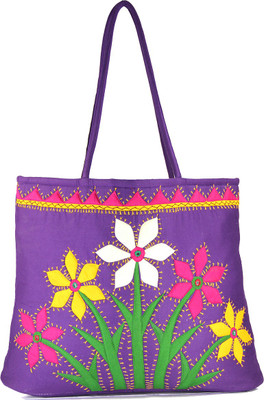 

Womens Cottage Purple Cotton Flower Bunch Patch Work Bag School Bag(Multicolor, 5 inch)