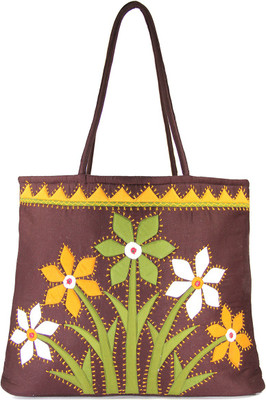 

Womens Cottage Brown Cotton Flower Bunch Patch Work Bag School Bag(Multicolor, 5 inch)