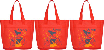 

Saccus NonWoven Shopping Bag (Red) Pack of 3 School Bag(Red, 5 L)