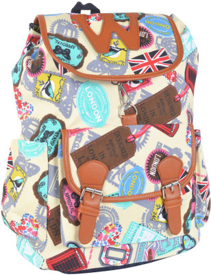 

Kleio Kleio Printed Canvas Backpack Backpack(Cream, 28 L)