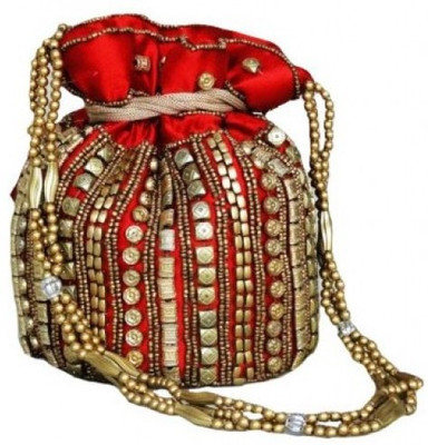 

Stophere Jaipuri Heavy Work Potlis School Bag(Red, 5 inch)