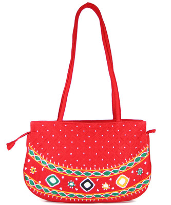 

Womens Cottage Red Cotton Patch Work Round Purse School Bag(Multicolor, 5 inch)