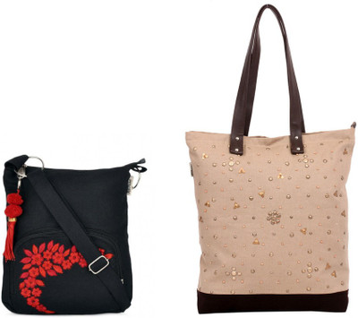 

Pick Pocket Combo of Black Small Sling Bag with canvas tote bag with PU handle School Bag(Black, 5 inch)