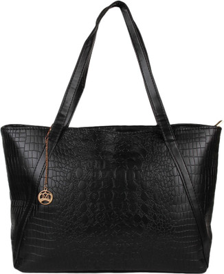 

Moedbuille Black Letherette Tote Handbag [MBHB00014] School Bag(Black, 11 inch)