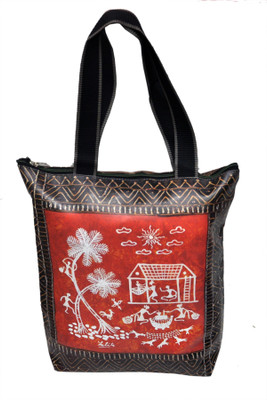 

NoVowels Polyster Shopping Bag For Women In Warli Painting Red And Black Waterproof Shoulder Bag(Multicolor, 15 L)