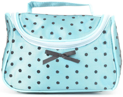 

Aliado Blue Satin cosmetic/utility Bag / Pouch with black net and polka dots School Bag(Blue, 2 L)