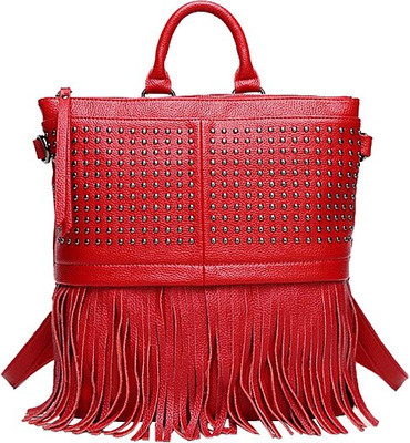 

FemNmas Red Fringed Leather Backpack Backpack(Red, 5 inch)
