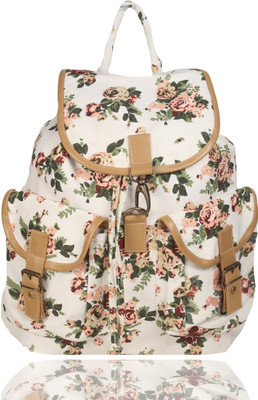 

White Flower WF0701Floralprintwhite School Bag(White, 17 L)