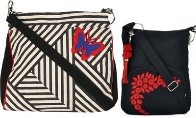 

Pick Pocket Combo of B&W Stripe crossbody sling with Black Small Sling Bag School Bag(Red, 5 inch)