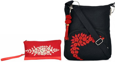 

Pick Pocket Combo of Spring squined wristlet with Black Small Sling Bag School Bag(Red, 5 inch)