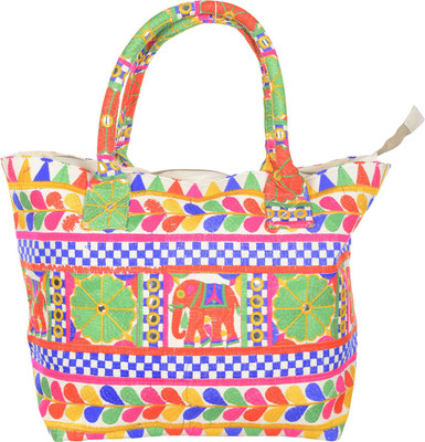 

Jewel Fab Art Multicolor Flower Leaf And Elephant Design Mirror Work Hand Bag Multipurpose Bag(Multicolor, 17 inch)