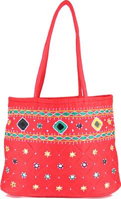 

Womens Cottage Red Cotton Border Patch Work Small Bag School Bag(Multicolor, 5 inch)