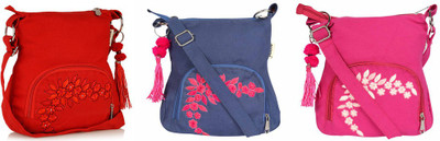 

Pick Pocket Combo of red canvas sling bag with blue cross body sling with pink canvas sling bag School Bag(Black, 5 inch)