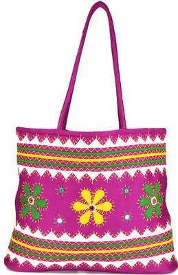 

Womens Cottage Magenta Cotton Three Flowers Patch Work Bag School Bag(Multicolor, 5 inch)